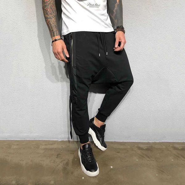 

men's pants 2020 fashion harem pants men hip hop casual joggers elastic waist fitness sweatpants male streetwear cross pants trousers t, Black