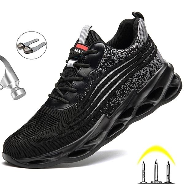 

boots work safety steel toe shoes men sneakers indestructible for cap male 220930, Black
