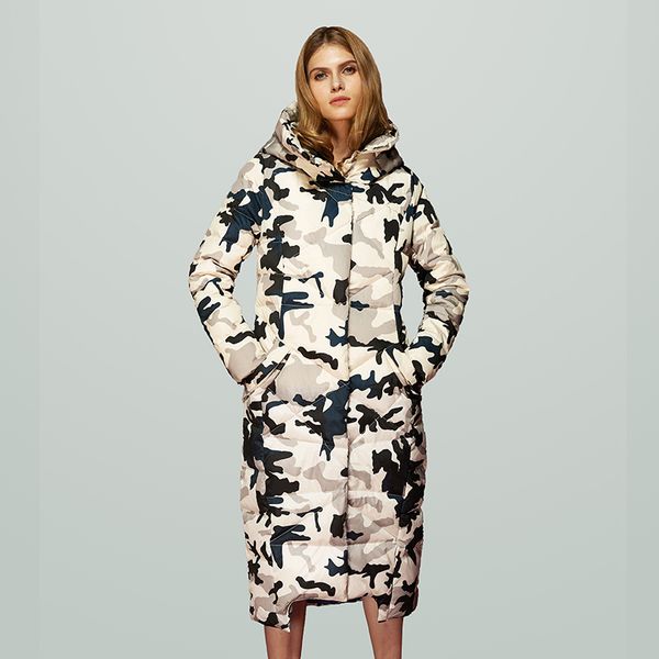 

women's down parkas 90 white duck hooded down jacket winter great quality military style camouflage jacket longer thicker warm down coa, Black