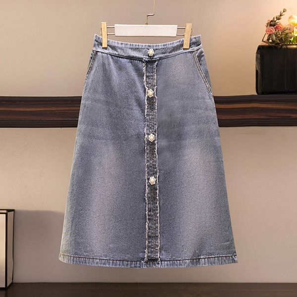 

plus size dresses 150kg plus size women's summer loose elastic waist denim one step hip skirt hip 154 back hem slit skirt blue 5xl 6xl, Black
