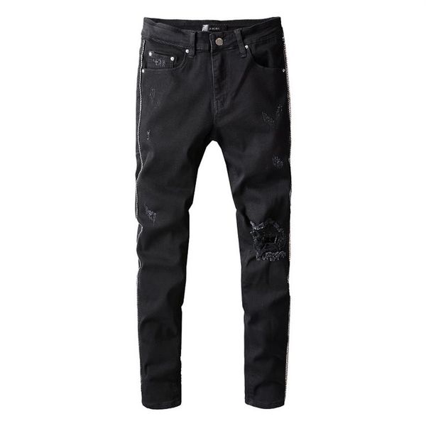 

20ss mens designer jeans distressed ripped biker slim fit motorcycle denim for men s fashion jean mans pants pour homm263i, Blue