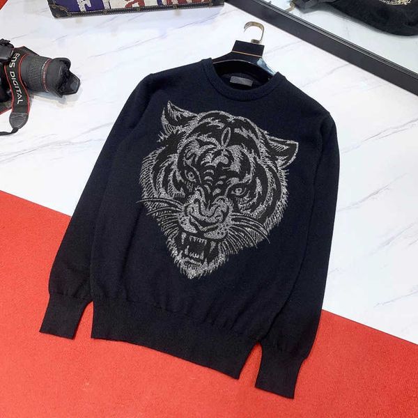 

men's sweaters 2021 new men's sweater knitted diamond pattern tiger star long sleeve casual pullover warm o-neck t220928, White;black