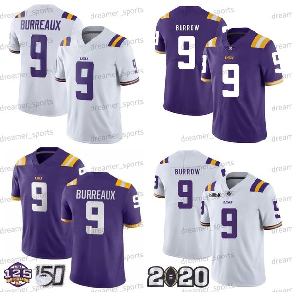 

lsu tigers 9 burreaux football jersey 9 joe burrow white purple college mens football jerseys, Black