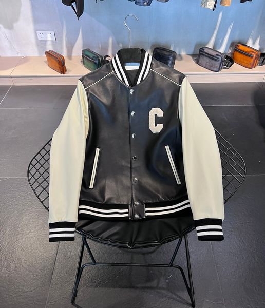 

autumn winter new r leather jacket highquality contrast color design single breasted baseball collar luxury brand mens jacketvruk, Black