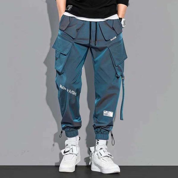 

men's pants cargo fashion hip hop multi-pocket trousers trendy streetwear solid sweatpants pantnes casuales para hombre g220929, Black