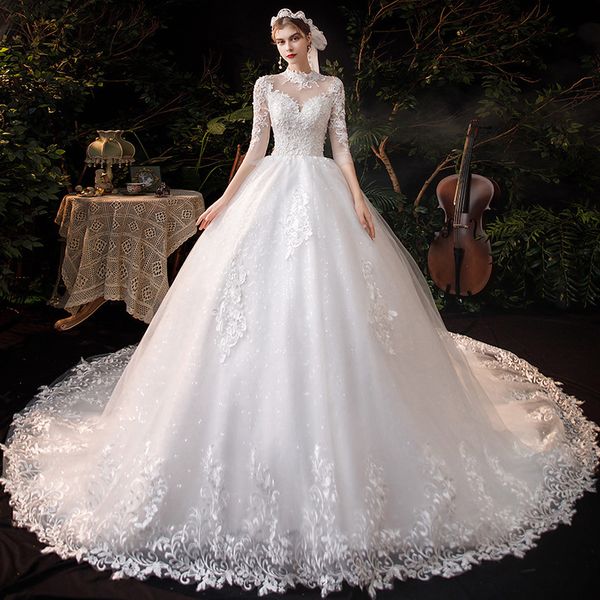 

2023 dubai luxury ball gown wedding dresses plus size chapel train sweetheart vestido de novia appliqued bridal wedding gowns custom made, White