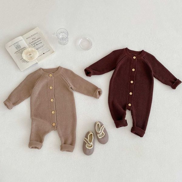 

rompers 2022 autumn new kid knitting vest romper girl baby cotton long sleeve jumpsuit boy toddler pure color homewear onepiece j220922, Blue