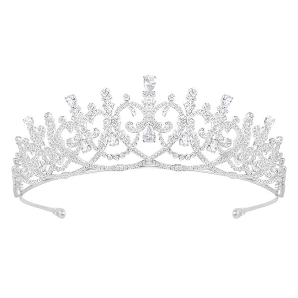 

luxury cubic zircon wedding bride crown princess full tiaras for women birthday party headpiece hair jewelry accessories, Slivery;golden