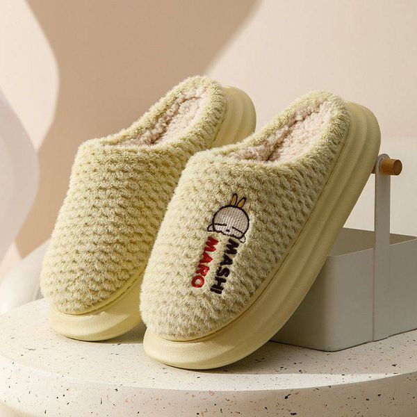 

winter cotton slippers female thick sole home warm indoor lovely velvet warm non-slip silent shoes factory direct sale, Black