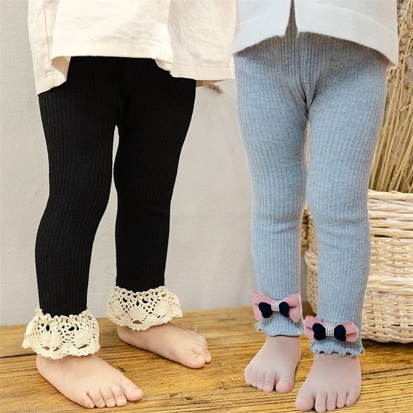 

leggings tights baby girl leggings ribbed pants kid girls cotton soft elastic trousers bow lace legging toddler casual knit leggins 2201006, Blue