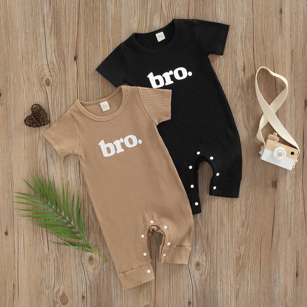 

rompers summer newborn infant baby boys romper jumpsuits cotton overalls letter short sleeve ribbed romper infant clothes j220922, Blue