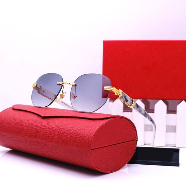 

luxury woman designer sunglasses rimless golden round frame carvings wooden bamboo legs fashion natural buffalo horn sun glasses carti man e, White;black
