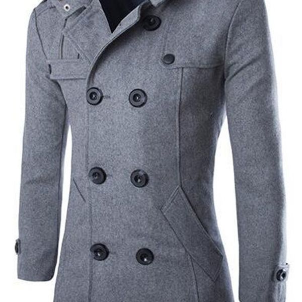 

men's wool blends woolen coat men british style double breasted long windbreaker jacket autumn winter wool coat men grey black 4xl 2209