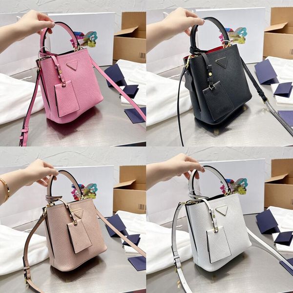 

designer black red bucket bag texture central pink grain handbag pocket leather lace opening closing soft sheep leather lining detachable sh