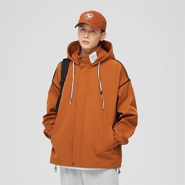 

mens jackets students sports clean thin coats lightweight hooded technical jacket fashion casual windproof and waterproof windbreaker for me, Black;brown