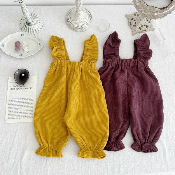 

rompers baby girl autumn solid allmatch overall casual flying sleeves corduroy sling pants boy cotton simple jumpsuit kid pants j220922, Blue