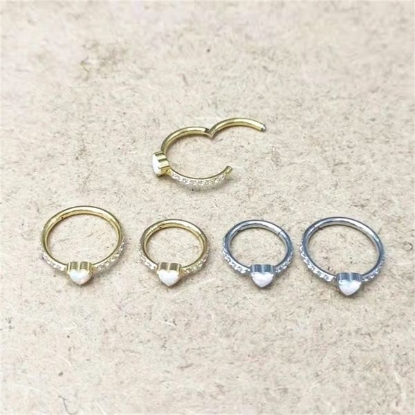 

labret lip piercing jewelry belly chains lot10pcs 316l heart opal cz nose hoop septum clicker hinged segment ring ear cartilage helix rook t, Black