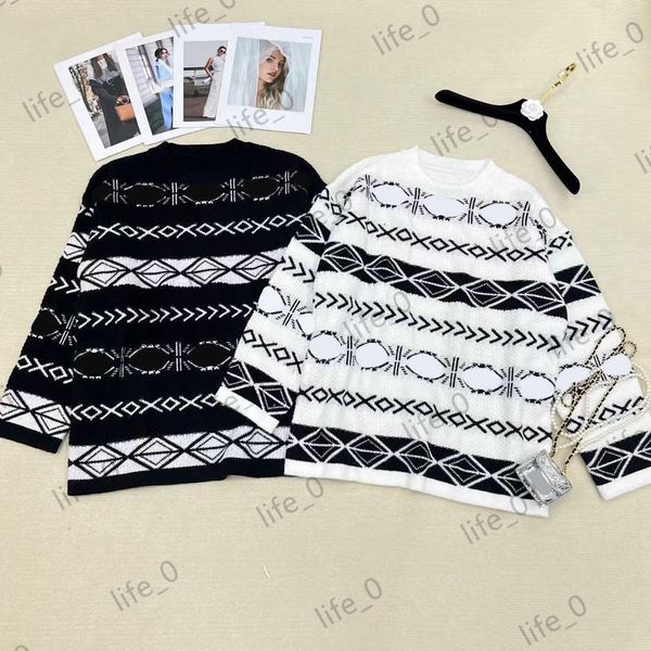 

fashion womens sweaters casual joker full-body printed stripe knitwears warm brand designer woman cardigan 2 colors, White;black