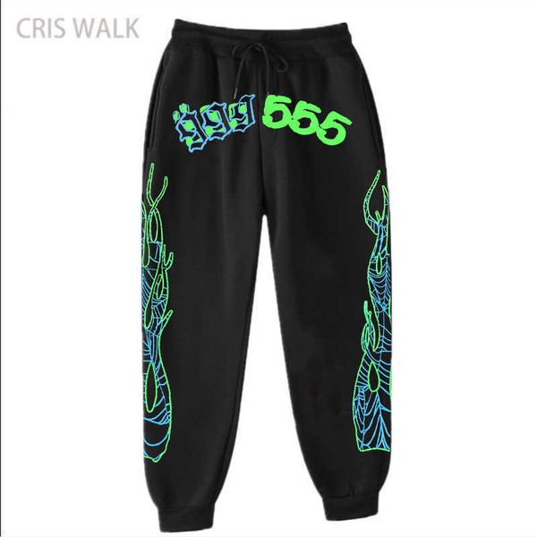 

men's pants new fashion 555555 sweatpants men women autumn winter fluorescent green spider web graphic flame print jogger g220929, Black