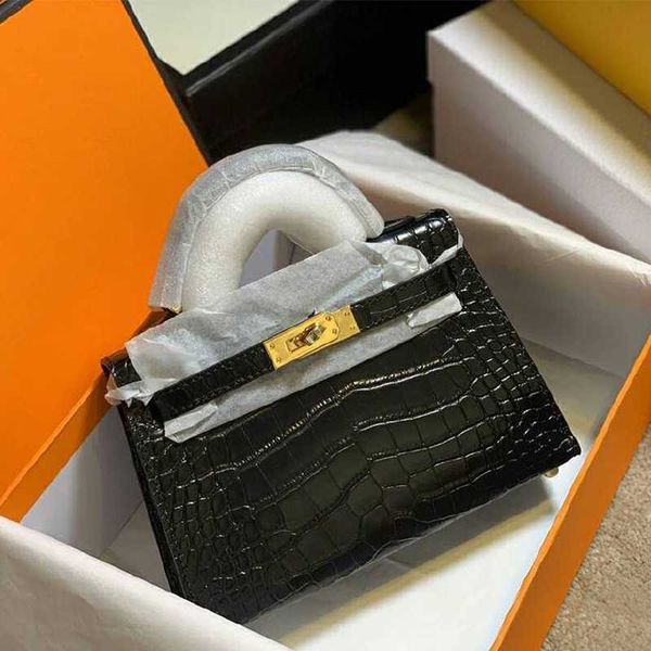 

fashion women herme totes bags cowskin genuine2022 woman designer new second generation crocodile pattern versatile mini kellies