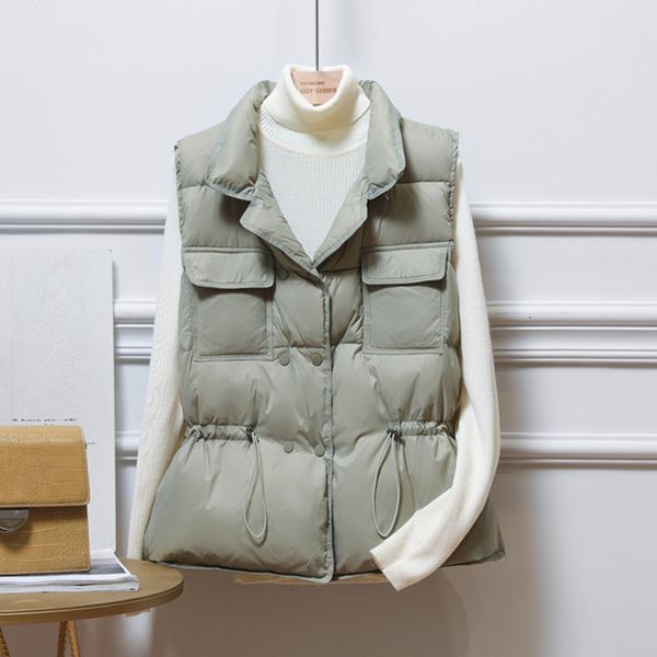 

women's down parkas women sleeveless jacket autumn winter double breasted stand collar waistcoat short white duck down coat female park, Black