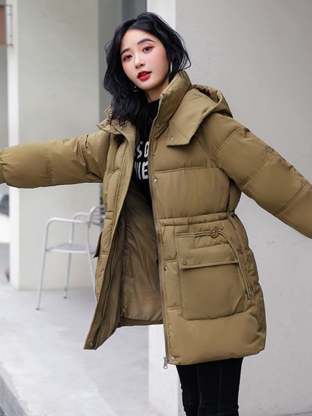 

women's down parkas winter long puffer jacket women hooded warm thick cotton padded coat female solid korean chic parkas mujer snow wea, Black