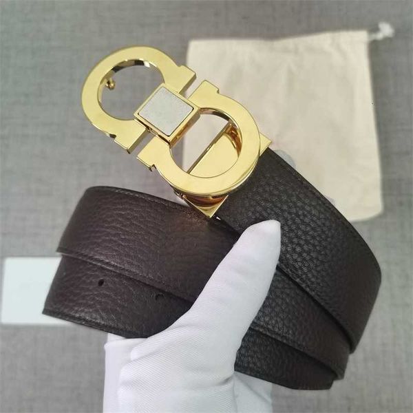 

designer belt mens fashion black business womens casual big gold buckle with brushed brass buck double-sided first layer cowhide the, Black;brown