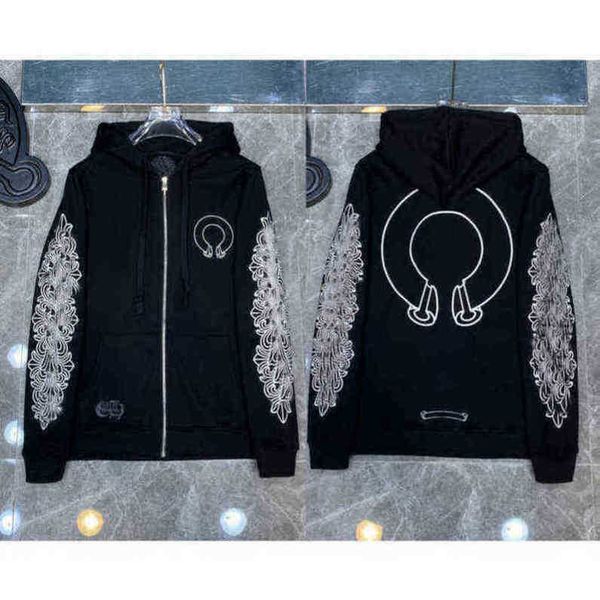 

fleece mens luxury classic zipper fashion ch sweatshirts hoodies designer horseshoe sanskrit cross print pullover hooded sweater woman, Black