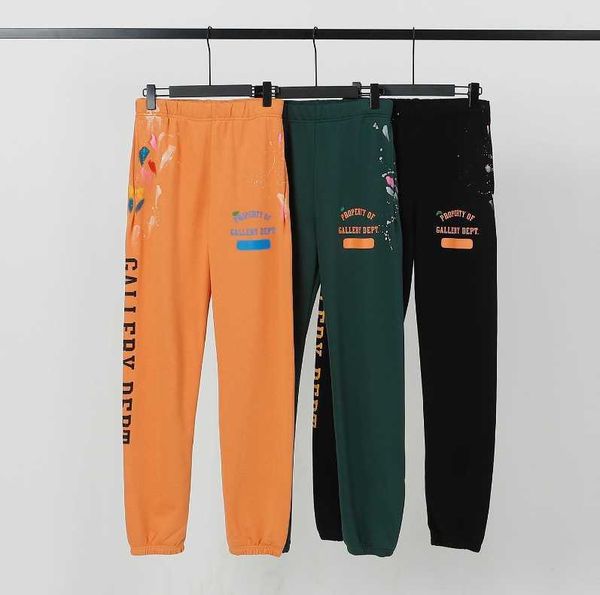 

fashion galleryes casual pants dept street speckle high lettered printed men's women's loose leggings, Black