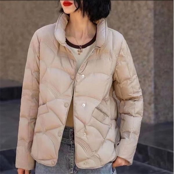 

womens down parkas jacket spring simple coats solid color stand collar lightweight short windbreaker 220930, Black