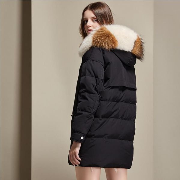 

women's down parkas fashion colorful real fur collar fluffy down coat female winter oversized thicker warm jacket hooded f2384 220930, Black