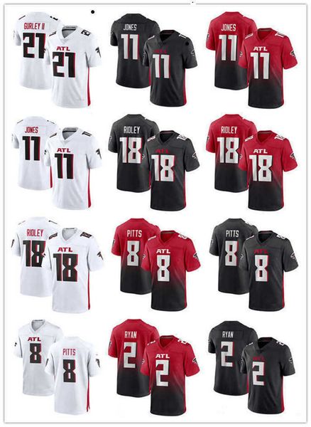 

football jerseys custom atlanta''falcons''men women youth 11 julio jones 8 kyle pitts 97 grady jarrett 2 matt ryan ii 18, Black;red