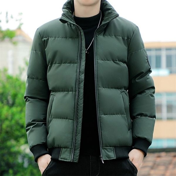 

mens down parkas puffer jacket men stand collar casual streetwear cotton padded thick warm coat lightweight men streetwear clothes 2201006, Black