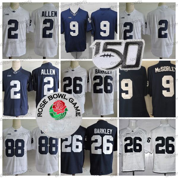 

penn state 26 saquon barkley football jersey 2 marcus allen 9 trace mcsorley 88 mike gesicki blue white no name rose patch mens jerseys, Black