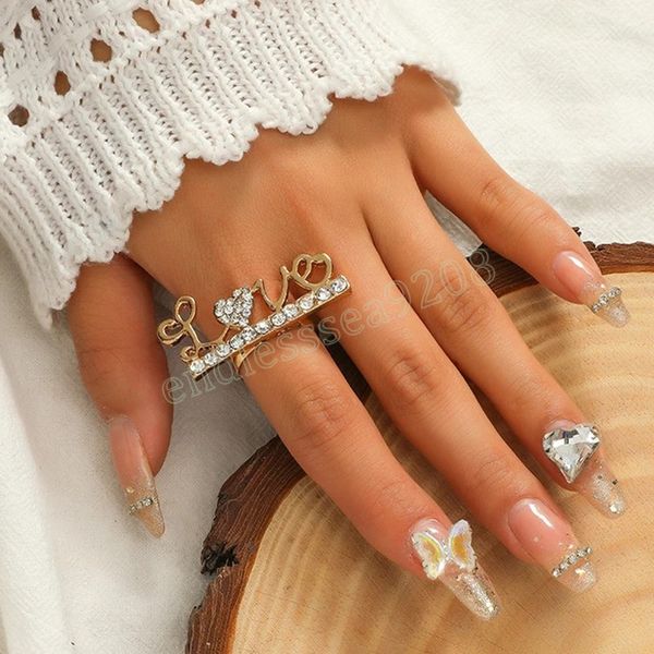 

fashion women letter love adjustable ring for bridal wedding engagement crystal rings creative jewelry valentine's day gift, Silver