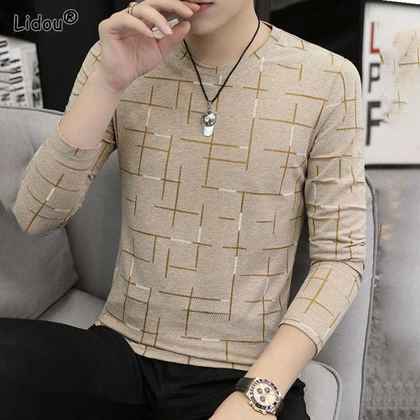 

men's t-shirts slim print fashion o-neck long sleeved t-shirts elasticity bottoming all-match simple casual shopping trend men's c, White;black