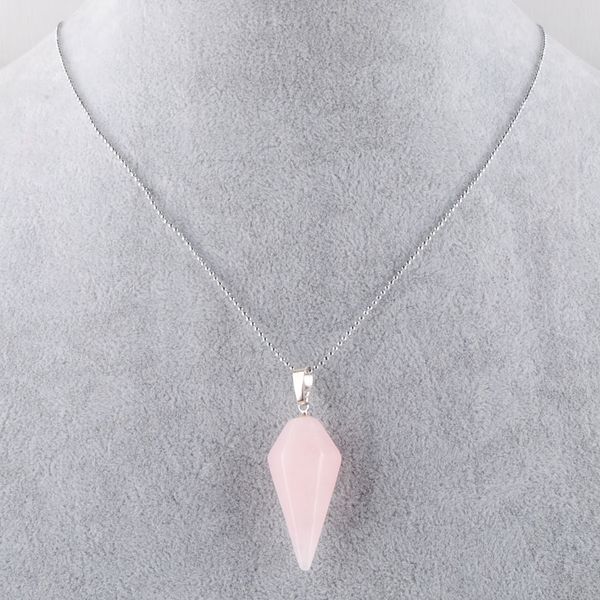 

natural stone pendants gift for women man beads turquoises opal dangle pyramid reiki chakra amulet jewelry chain 45cm bn351, Silver