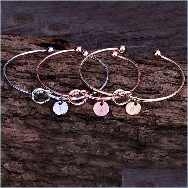

bangle 26 letter rose sier gold love knot bangle bracelet womens jewelry personality round pendant chain 425 t2 drop delivery 2021 bra dhcb6, Black