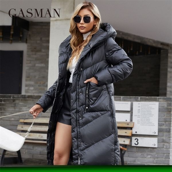 

women's down parkas gasman women's winter jacket long hooded coats woman fashion warm parkas brand female down jackets m-206 22100, Black