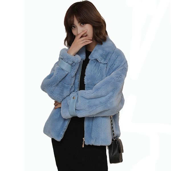 

women's fur faux short rex rabbit natural fur coat full pelt thick warm short real rex rabbit coat sporty jacket casual wear cash 22100, Black