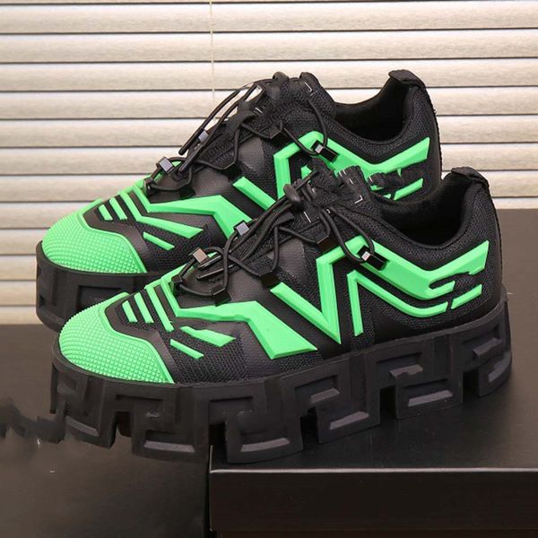 

designer casual shoes greca labyrinth sneakers thick-soled mens shoes leather calfskin platform shoe fashion trainers increased thick bottom, Black