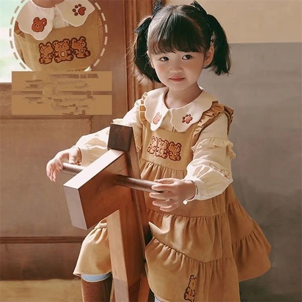 

clothing sets kids girls clothes set girls princess dress children long-sleeved shirt strap dress spring autumn lovely fashion clothing 2pcs, White