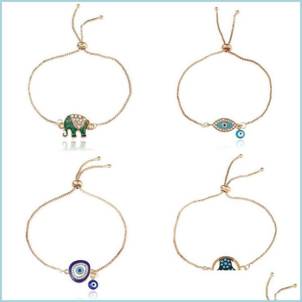 

charm bracelets fashion enamel good luck elephant bracelets for women hamsa hand love letter turkey blue evil eye charm gold chains b dh21u, Golden;silver