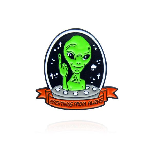 

greetings from aliens brooches fashion design enamel brooch for girls cartoon traveling in space by spaceship badges denim shirt gift bag ac, Gray