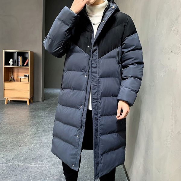 

korean fashion long puffer jacket men autumn winter street fashion overcoats mens hooded parkas slim, Black;brown
