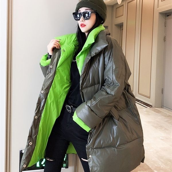 

women's down parkas winter down parka female korean oversized loose puffer jacket women long big size warm white duck down coat mujer 2, Black