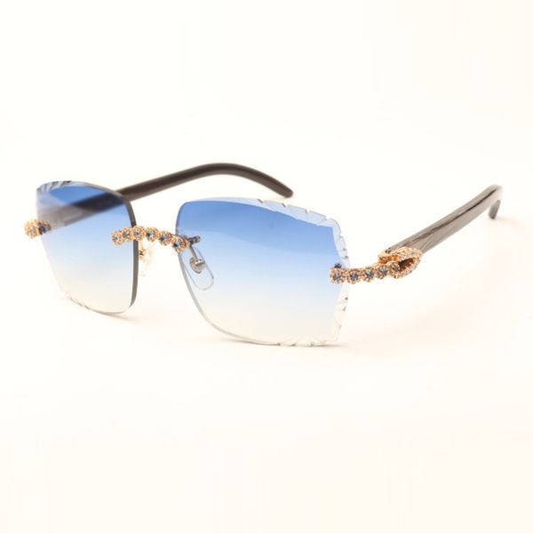 

blue bouquet diamond buffs sunglasses 3524014 with natural black textured buffalo horn legs and cut lens 3.0 thickness, White;black