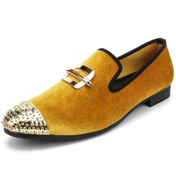 

2022 new gold velvet shoes gold toe men loafers fashion party wedding dress men's flats a5, Black
