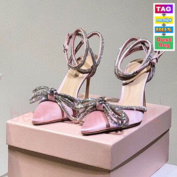 

heels dress shoes designer dress shoes machs wedding party women shoes 10cm silk satin double bow crystal with box sandals womens high heel, Black
