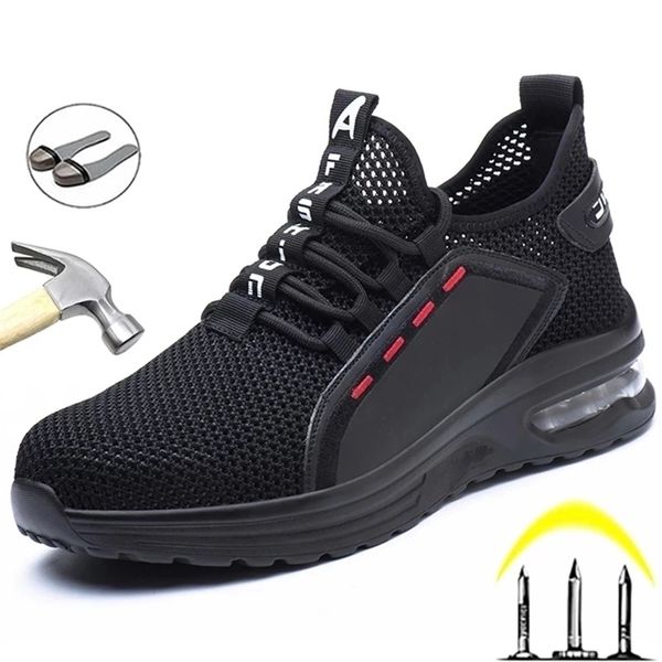 

boots breathable men work safety shoes antismashing steel toe cap ing construction indestructible sneakers 221007, Black